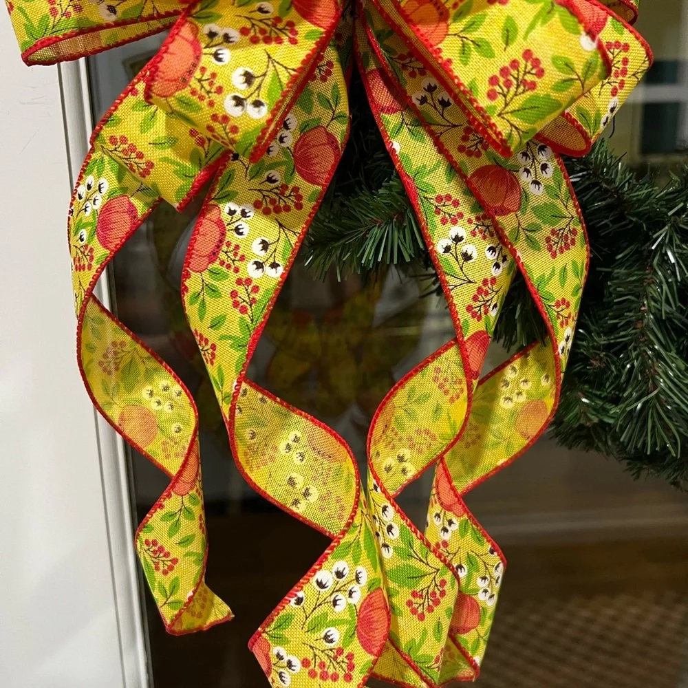 Festive Yellow and Tangerine Orange Floral Spring Summer Holiday Bow